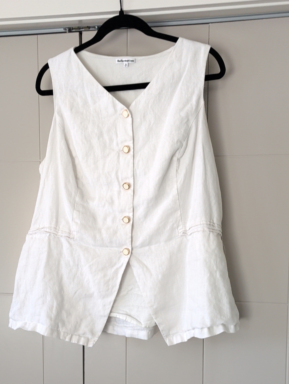Reformation Cream Sleeveless Linen Button-Front Tunic